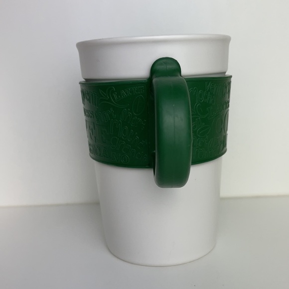 Starbucks 2008 Coffee Tea Ceramic Mug Cup Green Silicone Rubber Handle Band 12oz - Picture 3 of 6